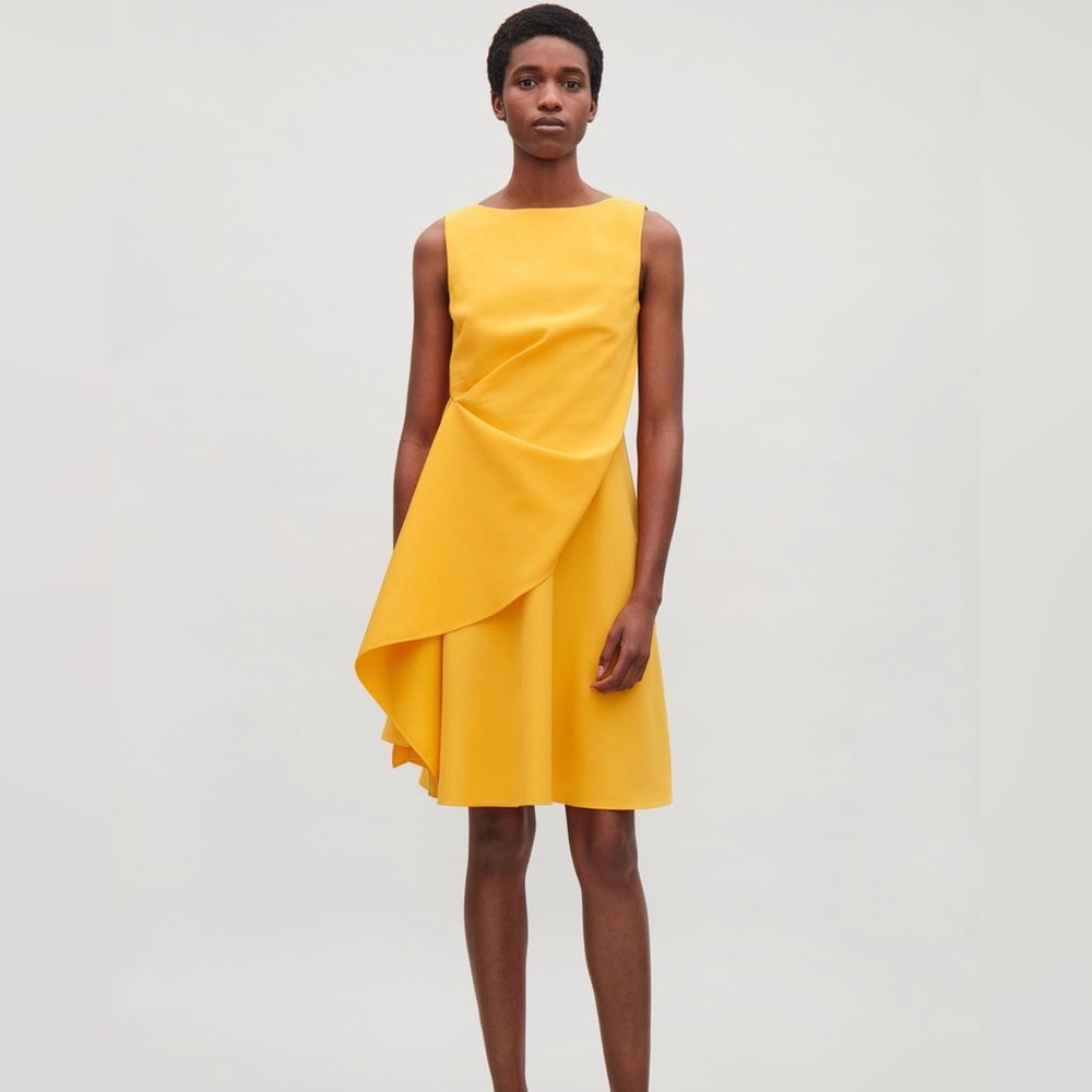 COS Asymmetrical waterfall Yellow Dress
